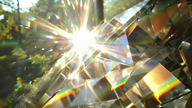 A glass prism bends and refracts sunlight as it passes through a luminescent solar concentrator highlighting its ability to concentrate and amplify light.