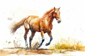 A Horse cute hand draw watercolor white background. Cute animal vocabulary for kindergarten children concept.