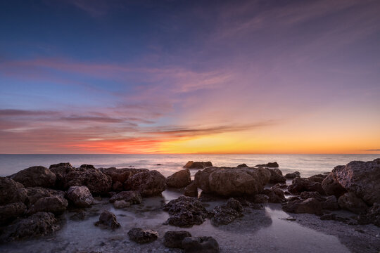 Beautiful vibrant sunset at Little Hickory Island Beach Park Bonita Springs, Florida	