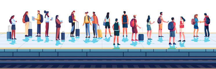 passengers with baggage standing on railway station people waiting on platform public transport transportation concept horizontal