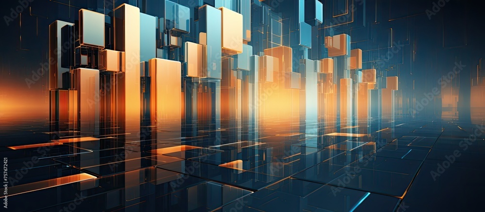 Poster a computergenerated image of a futuristic city featuring skyscrapers, tower blocks, and condominiums