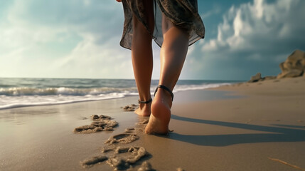 Seaside Stroll: Barefoot Beach Walk at Sunset
