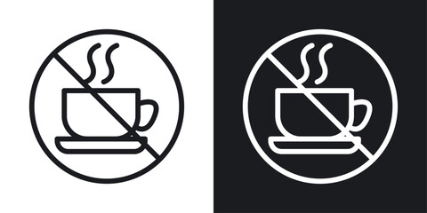 No Coffee Cup Sign Line Icon on White Background for web.
