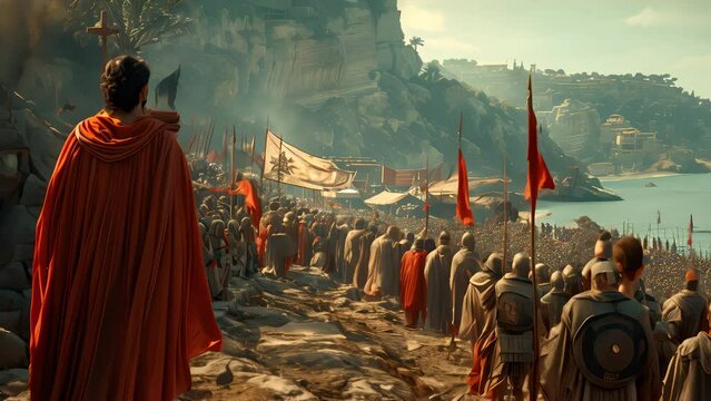 4K HD video clips King Xerxes led the Persian army to the Strait of Thermopylae and was stopped there by 300 Spartans led by King Leodinus.	