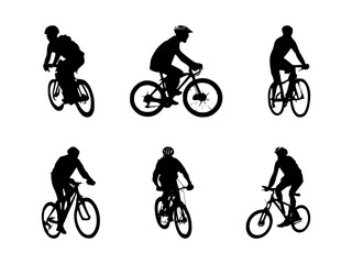 set of cyclist silhouettes on isolated background