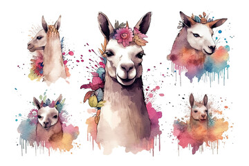 illustration print vector t shirt llama watercolor - obrazy, fototapety, plakaty