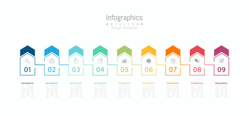 Infographic 9 options design elements for your business data. Vector Illustration.