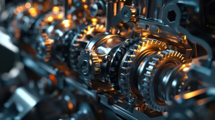 Background adorned with shiny metallic machinery and gears