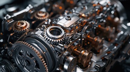 Shiny metal machines and gears as the backdrop.