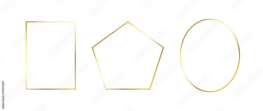 Poster golden thin frames set. gold geometric borders in art deco style. thin linear rectangle, oval and pe