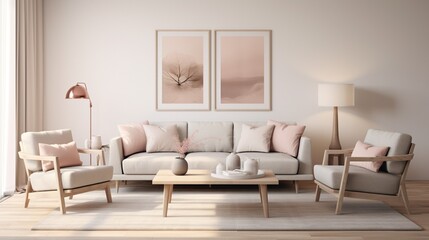 Interior composition of modern sophisticated living room inspired with trending palette 