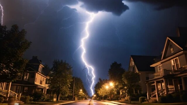 lightning strikes at night in residential areas, footage, 4k footage, videos, video clips, short videos