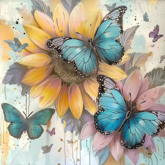 Pastel Sunflower & Butterflies