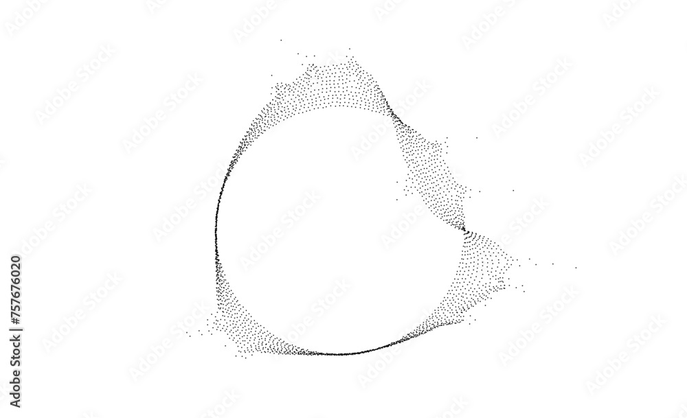 Poster black dotted wavy lines with dissolve effect. stipple disintegrating curved circle. halftone texture