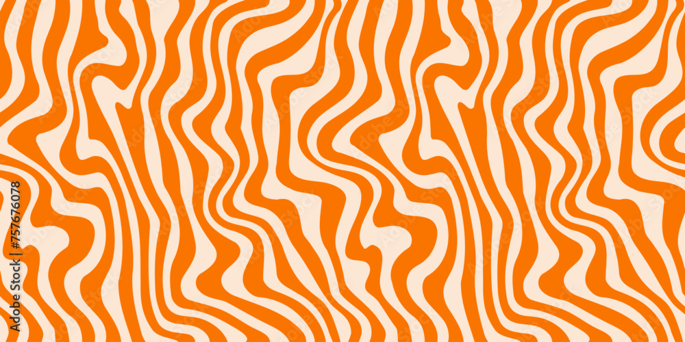 Poster Wavy line seamless pattern. Trippy groovy liquid waves background. Repeating retro psychedelic texture in 60s, 70s style. Curve flowing stripes wallpaper for textile, print, wrapping paper. Vector