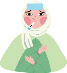 Hijab girl with hot thermometer