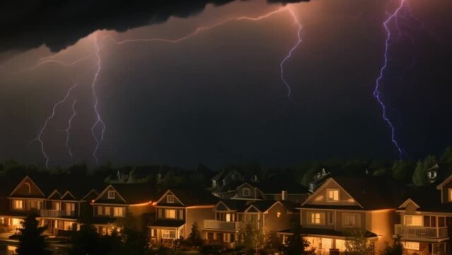 lightning strikes at night in the city, footage, 4k footage, videos, video clip, short video