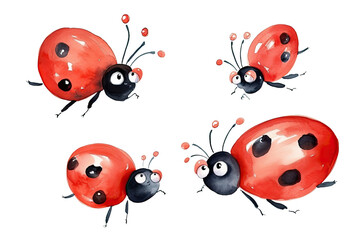 Fototapeta premium Watercolor Isolated Funny text flying background card cartoon flight white set concept ladybird bright Greeting ladybug red insects