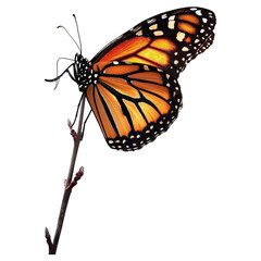 Beautiful monarch butterfly with orange wings isolated on a white background in a garden