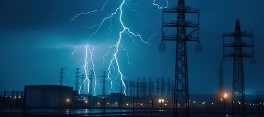 power plants, electricity, lightning 30 - obrazy, fototapety, plakaty