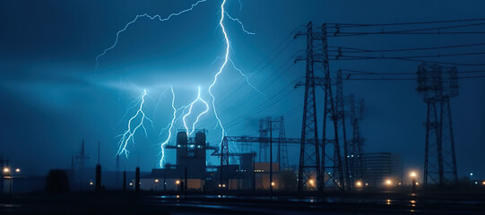 power plants, electricity, lightning 29 - obrazy, fototapety, plakaty