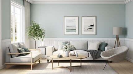 Modern elegant living room interior composition with trendy color palette 