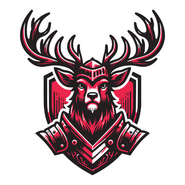 head of deer wear armor with black outline graphic t-shirt design vector illustration