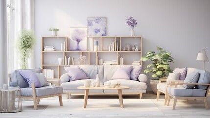 Modern elegant living room interior composition with trendy color palette 