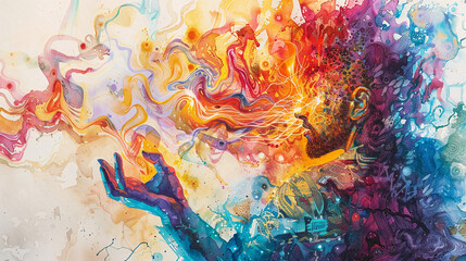Watercolor A god-like entity vibrant and surreal