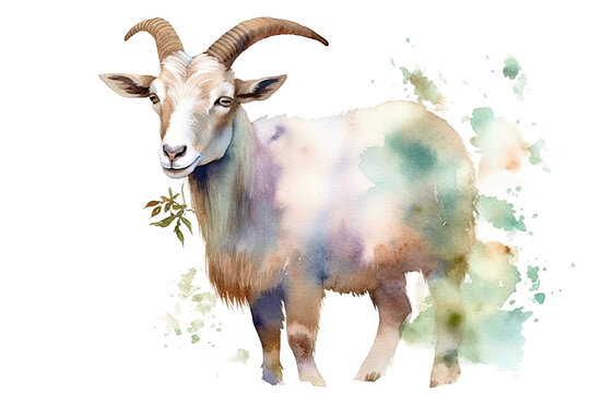 pet goat illustration watercolor animal painted isolated paints hand domestic farm livestock