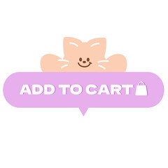 ADD TO CART sale badge with cat for online shopping, marketing, promotion, sticker, banner, special price, discount, social media, print, template, symbol, campaign, web, cartoon, button, ad, pet, vet
