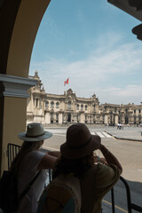 Tourists in the main square of Lima Peru