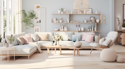 Fototapeta na wymiar Scandinavian inspired interior composition of modern living room 