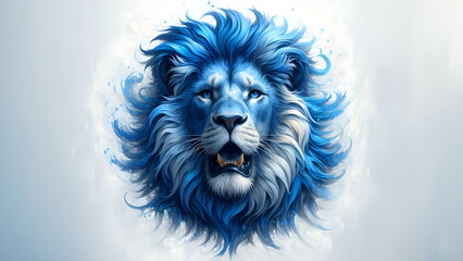 a lion with blue hair and a white background