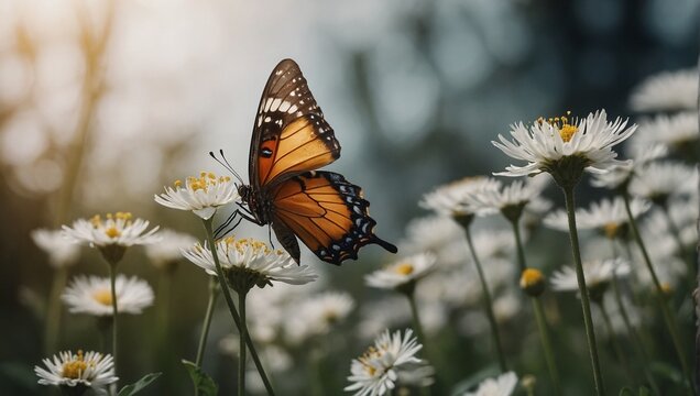 Buterfly in the Flying White folwer