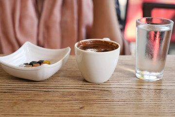 a cup of turkish coffee on table 