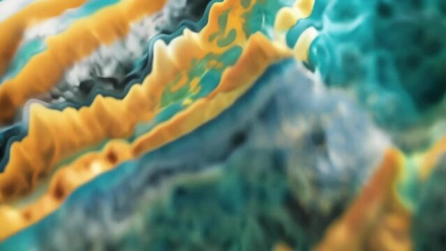 A microphotography shot captures the detailed crosssection of a thermochromic ceramic material highlighting its unique crystal structure. The material has the ability to change