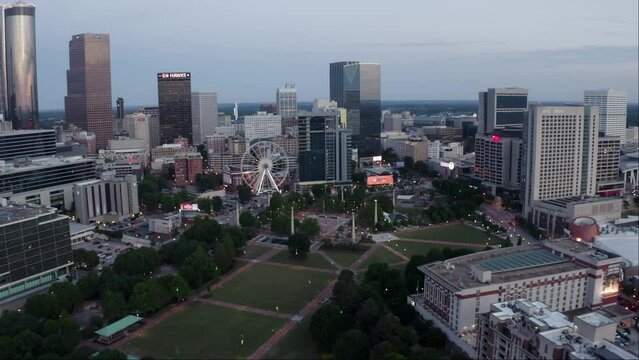 Evening in Atlanta Georgia downtown business district, USA