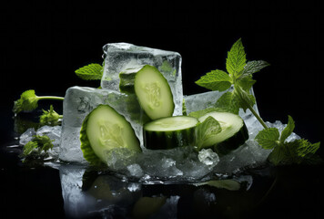 Ivy, cucumber wedges, mint, and ice cubes create a calming effect.