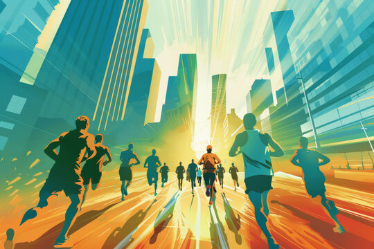 running marathon illustrator background and group of runners for poster .Generative AI