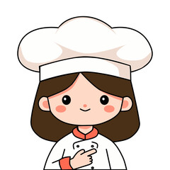 Vector illustration of a teenage girl chef in cartoon , minimalist and flat style isolated on white