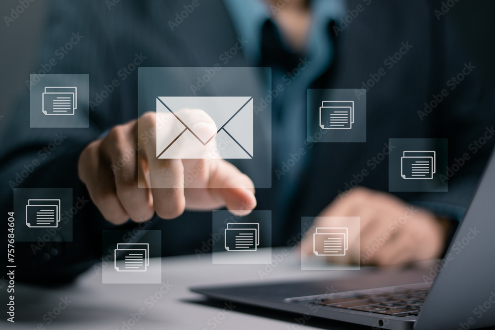 Aufkleber send bulk documents via email. digital marketing, newsletter concept, diagram. direct selling projec