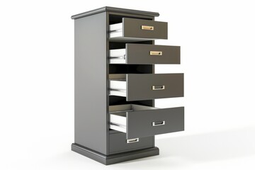 3D Render of a file cabinet with multiple drawers for organizing documents and files, on isolated white background, Generative AI