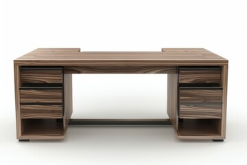 3D Render of a sleek modern desk with drawers and a built-in organizer, on isolated white background, Generative AI