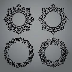 Set of decorative frames Elegant vector element for design in Eastern style, place for text. Floral black and gray borders. Lace illustration for invitations and greeting cards