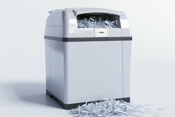 3D Render of a sleek paper shredder for securely disposing of sensitive documents, on isolated white background, Generative AI