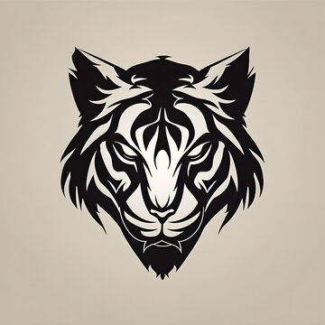 Minimalist Tiger Icon: Flat Vector Logo Design, Monochrome
