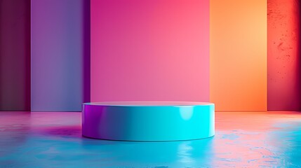 Empty blank round podiums or pedestals , colorful pink and blue theme background , For product display scene creative design scene for commercial product display