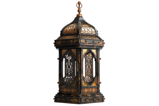 An ornate antique clock face with golden hands and Roman numerals isolated on a background