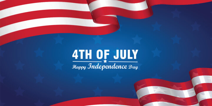 4th of July happy independence day of america background banner with text and waving american flag
